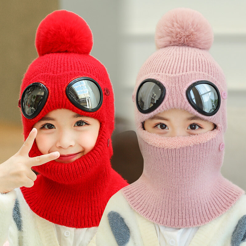 Children's Balaclava Mask Face Neck Warmer Thick Scarf Mask Beanies Hat Winter Warm Wool Hat Windproof Cover Face Cycling Hat