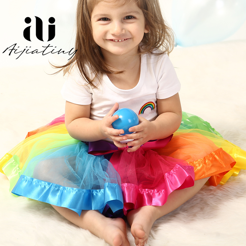 Crianças princesa saia colorido arco-íris tule bowknot fofo para a menina festa do bebê tutu saia 1-8 anos de idade
