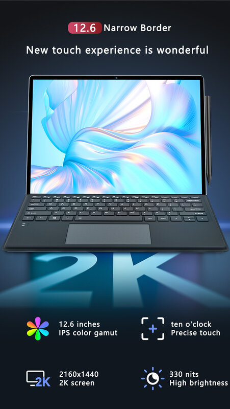 12.6 Inch 2K Touch Scree Intel Core I7 1165G7 Windows 11 16Gb DDR4 512Gb Pcie Laptop Vingerafdruk camera Tablet Met Stylus