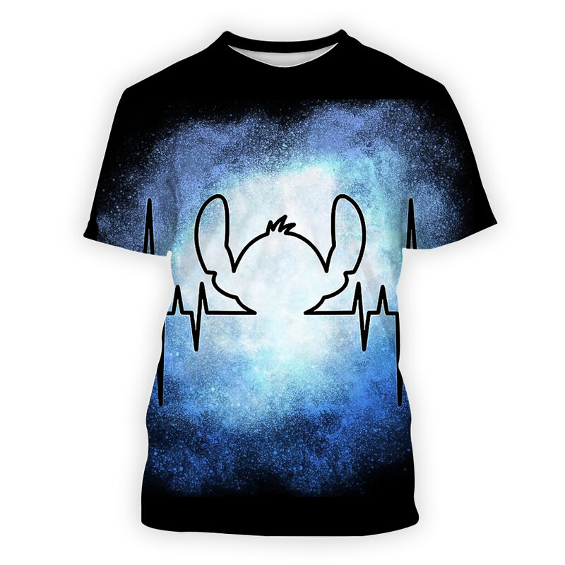 T-shirt manches courtes homme, unisexe, estival et estival, avec dessin animé Disney en 3d, lilo stitch, Kawaii