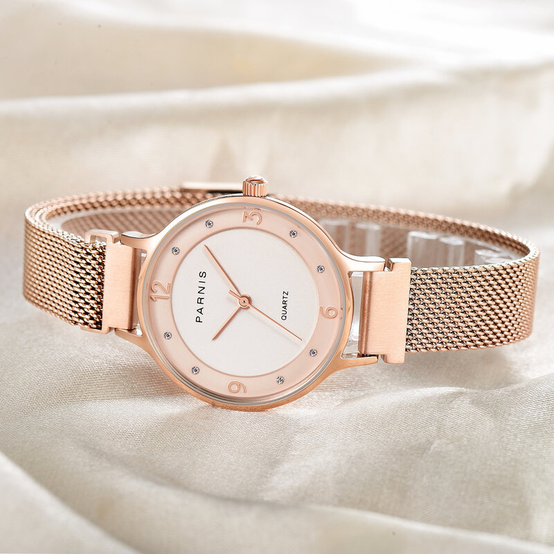 Модные женские кварцевые часы Parnis 30 мм, водонепроницаемые часы из розового золота с магнитным ремешком, женские ультратонкие часы толщиной ...