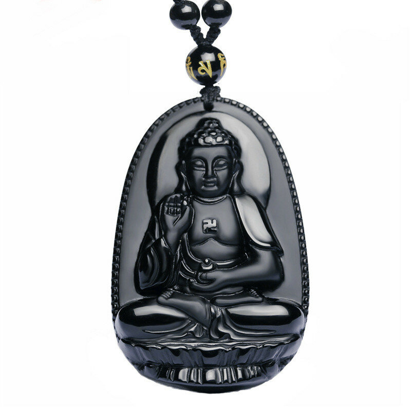 Chất Lượng Cao Tự Nhiên Độc Đáo Obsidian Đen Khắc Kinh Phật May Mắn Bùa Hộ Mệnh Mặt Dây Chuyền Vòng Cổ Dành Cho Nữ Mặt Dây Chuyền Nữ Trang Sức