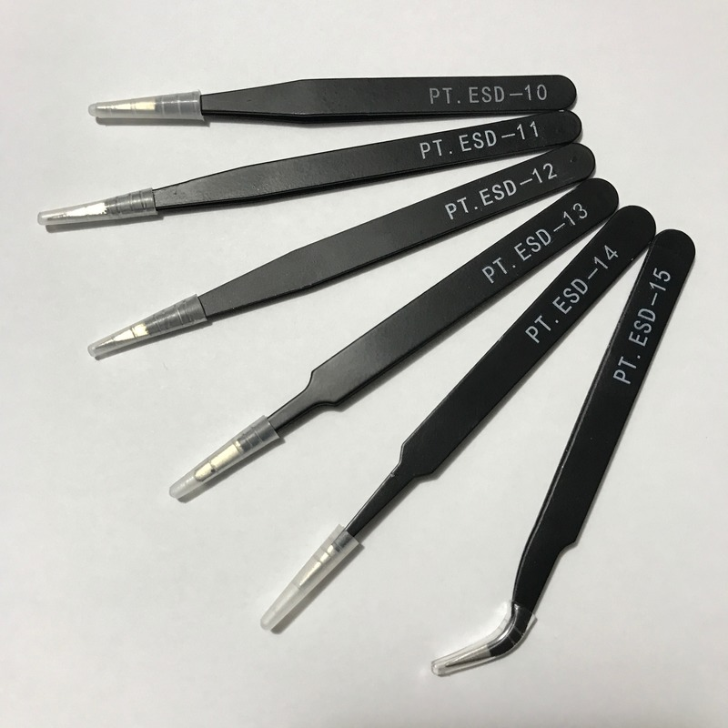 6Pcs Set di strumenti ESD antistatici in acciaio inossidabile punta di alta precisione curva dritta pinzetta riparazione pinza multifunzione in acciaio inossidabile