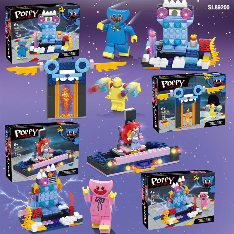 Ensemble de blocs de construction 4 en 1 pour enfants, Huggy Wuggy, jeu de pavot, personnage de dessin animé, modèle de jouet, cadeau