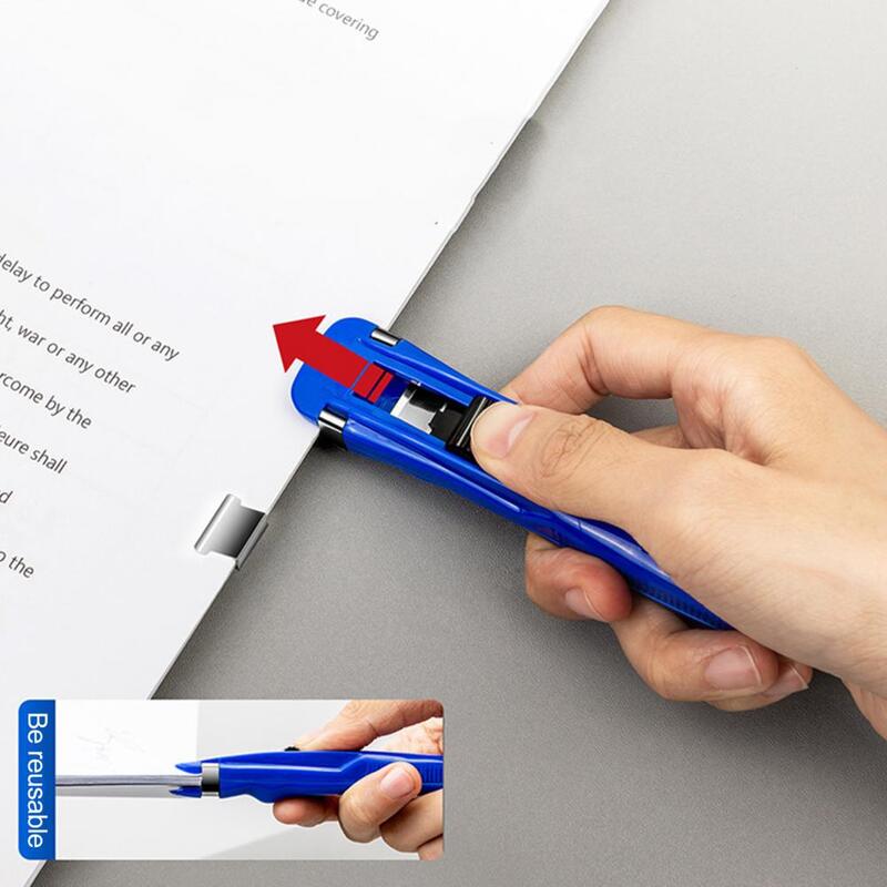 1 Set Klip Berkas Mini Sangat Ringkas Pendorong Klip Plastik Gunting Dorong Stapler Terbaru untuk Pendorong Klip Berkas Kantor