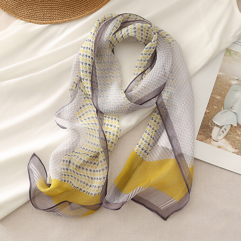 Bufandas largas de seda para mujer, pañuelo ligero y fino, cinta estampada que combina con todo, moda de primavera y otoño