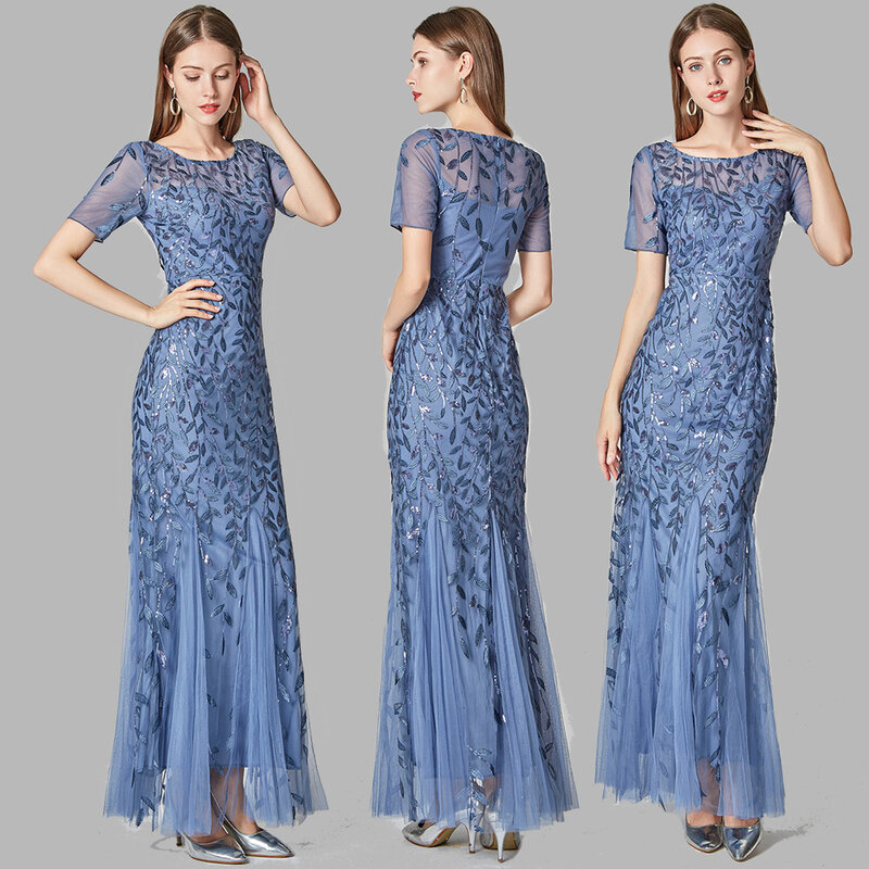 Miękki tiul Mermaid suknie wieczorowe z aplikacjami długie sukienki na wesele kobiety gość w magazynie bankiet Host Party Dress