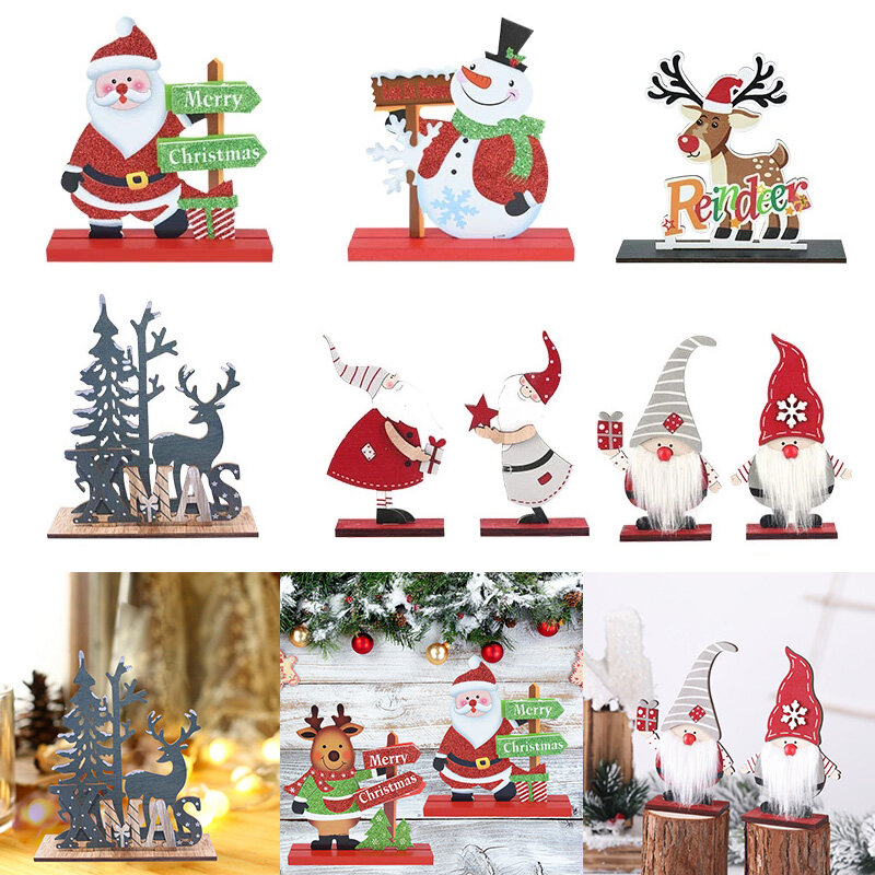 Decoração de natal papai noel boneco de neve de madeira artesanato ornamentos festa de natal ano novo 2023 decoração para casa presente dos miúdos navidad noel