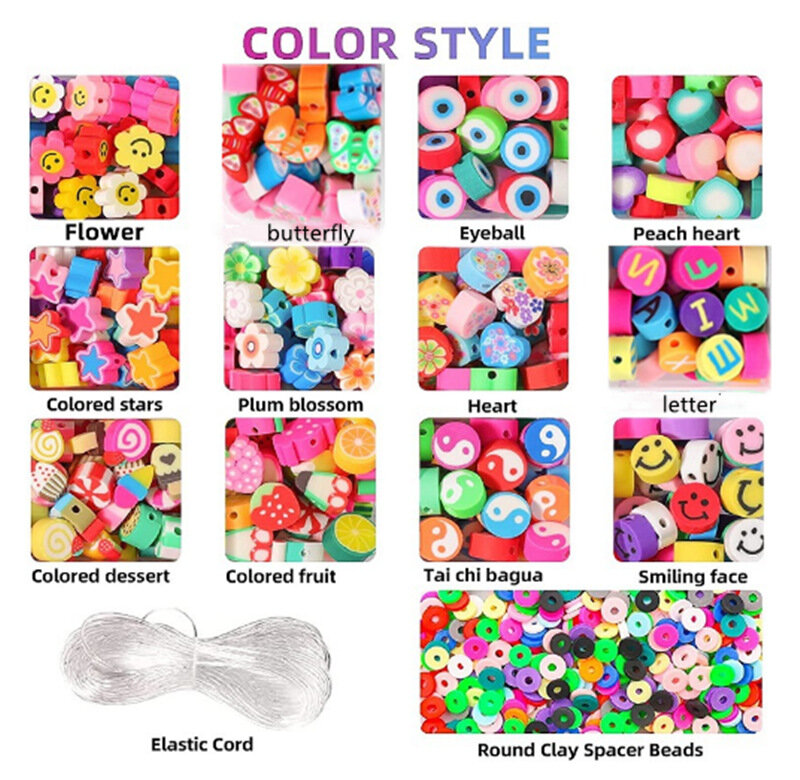 Clay Bead Bracelet Kit Colorful DIY Set Straight Hole String Bohemian Loose Bead Jewelry DIY Accessories Girl Gift Making Kit