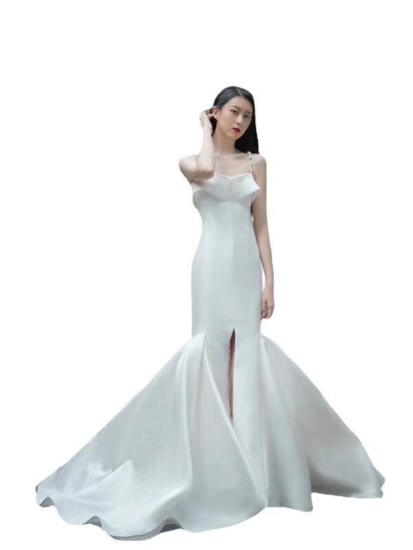 Женская атласная юбка рыбий хвост, элегантная летняя легкая юбка во французском стиле для свадьбы, невесты, банкета, ежегодного собрания, 2020