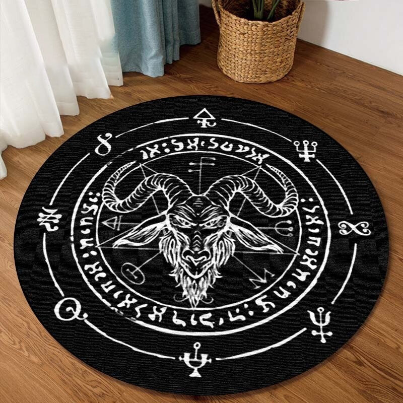Alfombra de oración de yoga y Picnic gótica Satán, alfombra redonda para mascotas, decoración negra para el hogar, Alfombra de adivinación para dormitorio