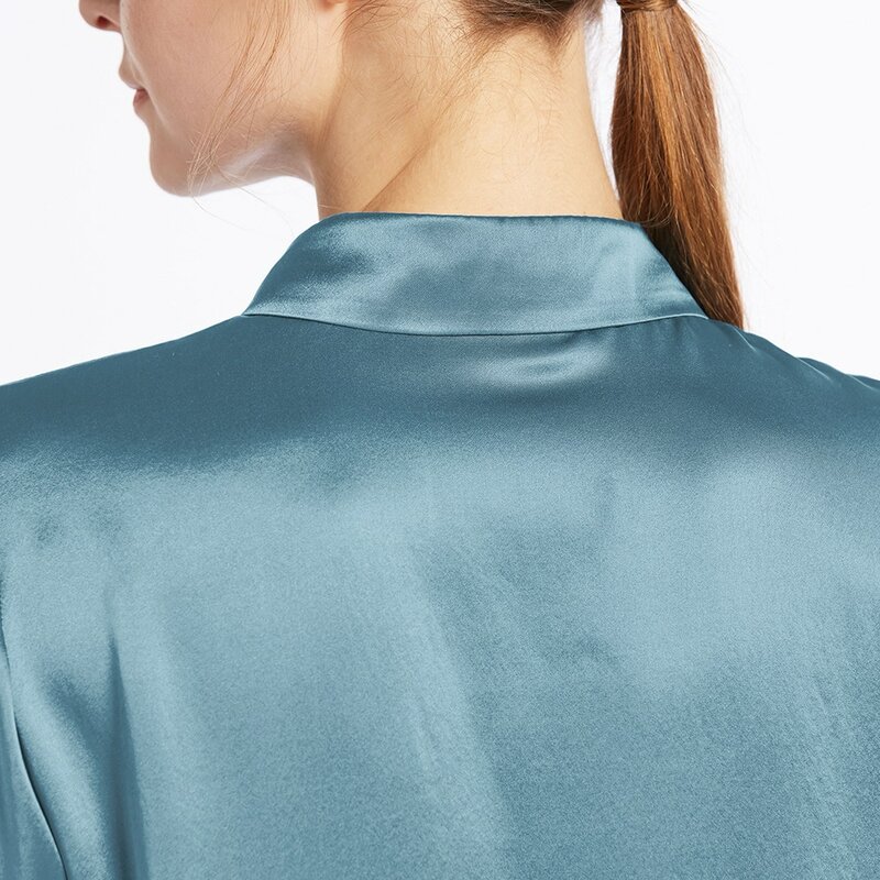 Damskie eleganckie 100% prawdziwe jedwabne koszule podstawowe czyste naturalne Charmeuse bluzka 22mm jedwabne chińskie długie rękawy błyszczące topy dla kobiet