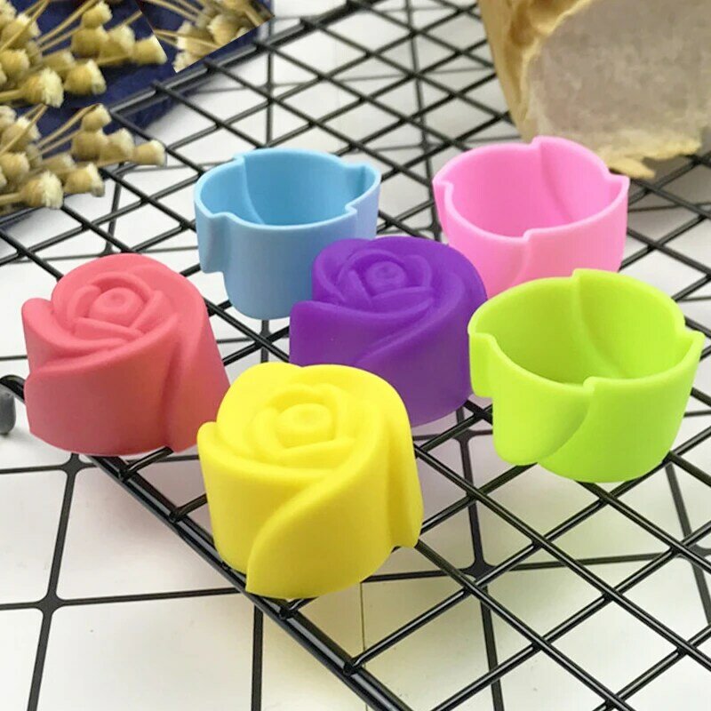 10pcs Rose Mold DIY Food Grade Silicone Mini Cupcake Cake Tool Muffin Cookie Baking Molds Chocolate Soap Pastry Decorating Set