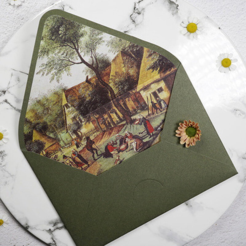 1 sztuk Avocado Green Series Vintage koperty zaproszenia ślubne drukowanie podszewka koperty zaproszenie stacjonarne artykuły szkolne