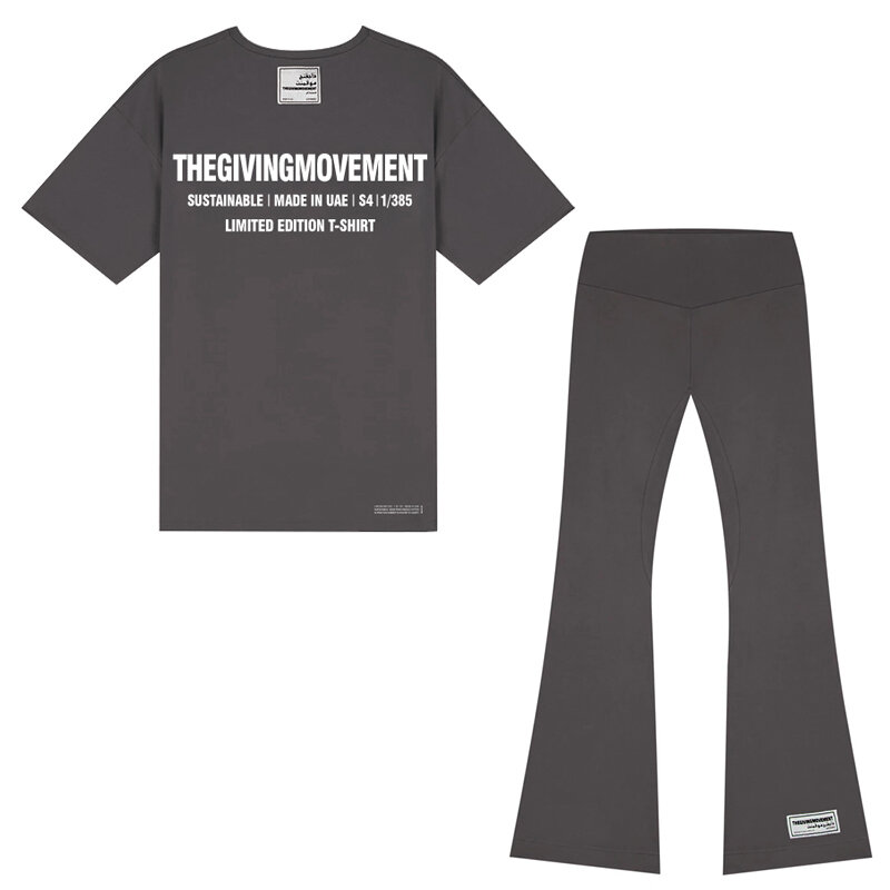 Tgm activewear ternos flared leggings calças de yoga e tshirts de mangas curtas t-shirt de duas peças conjuntos de roupa de treino feminino