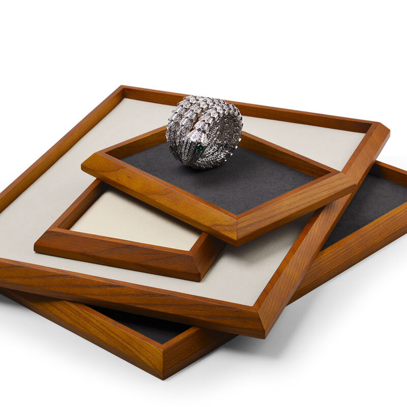 Oirlv – plateaux d'exposition de bijoux en bois, organisateur de collier en microfibre, supports d'affichage d'anneau