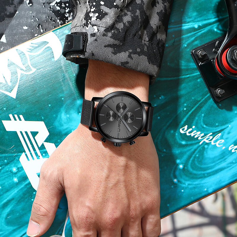 CRRJU 2022 Quartz Date Watch Men Luxury Brand Black Fashion Sports Watches Waterproof Chronograph Male Watch Relogio Masculino