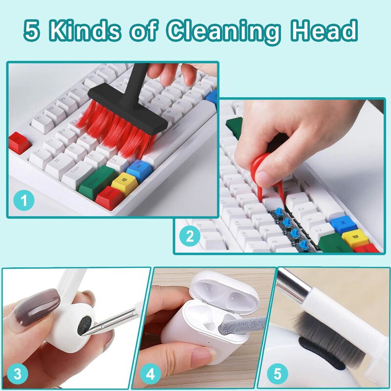 Kit de cepillo de limpieza de teclado 5 en 1, extractor de teclas, limpiador de auriculares para Airpods Pro 1, 2, 3, Bluetooth, Herramientas de limpieza de estuche