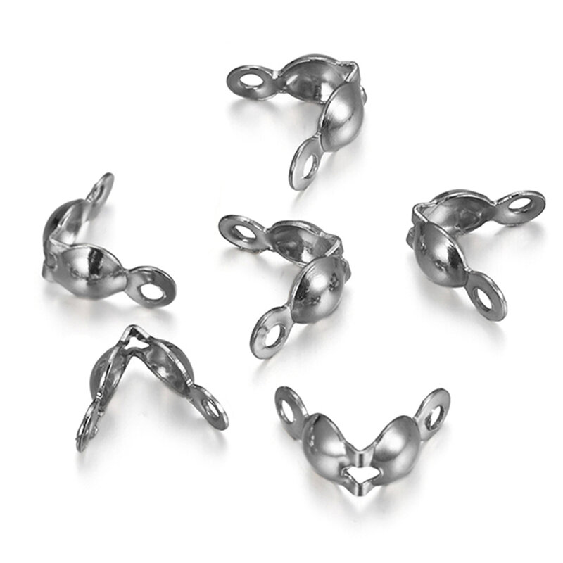 Cierre de cadena de bolas de acero inoxidable, conectores de cierre de Calotte para fabricación de joyas, bricolaje, 100 piezas/50 piezas