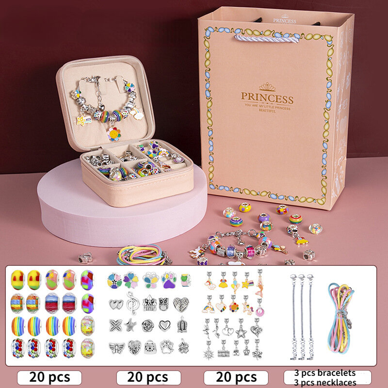 DIY Perlen Armband Set mit Lagerung Box für Mädchen Geschenk Acryl Europäischen Großes Loch Perlen Handmade Diy Schmuck Herstellung Kit neue