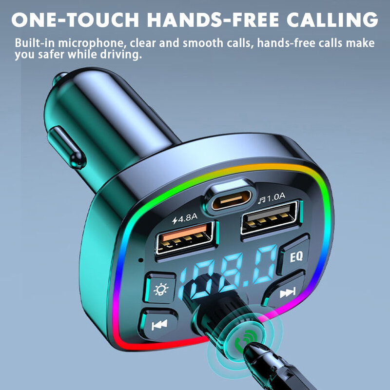 Q7 FM Transmitter Car Bluetooth MP3 Audio Player Music Wireless Handsfree Car Kit with 18W PD Type-C Fast Dual USB Charger