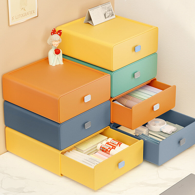 Colorato Desktop impilabile Organizer cassetto accessori per ufficio scatola di immagazzinaggio trucco contenitore di plastica contenitore di stoccaggio bagno