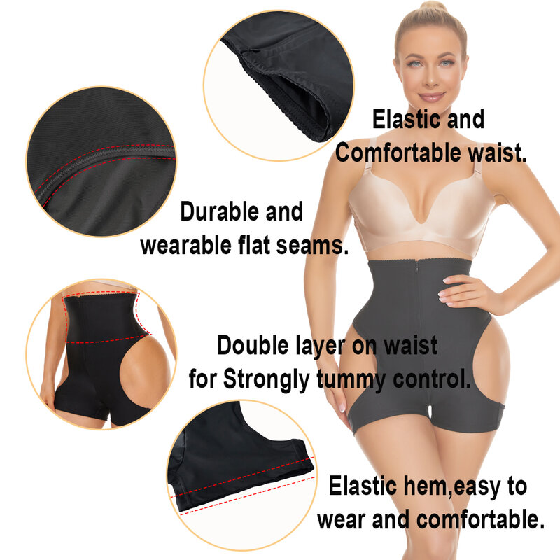NINGMI Body Shaper Butt Lifter Panties High Waist Trainer Push Up Panties with Hook+zipe Hip Shapewear