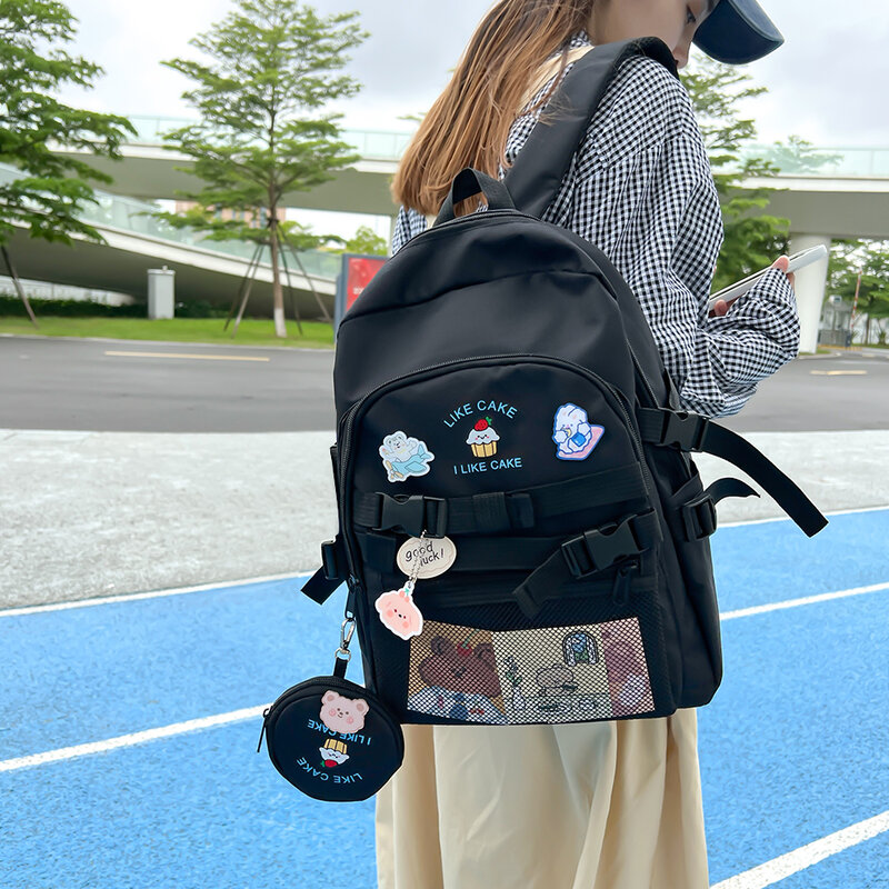 แฟชั่นน่ารัก Kawaii กระเป๋าเป้สะพายหลังนักเรียนหญิงขนาดใหญ่ความจุ Badge จี้กระเป๋า Casual Travel กระเป๋าเ...