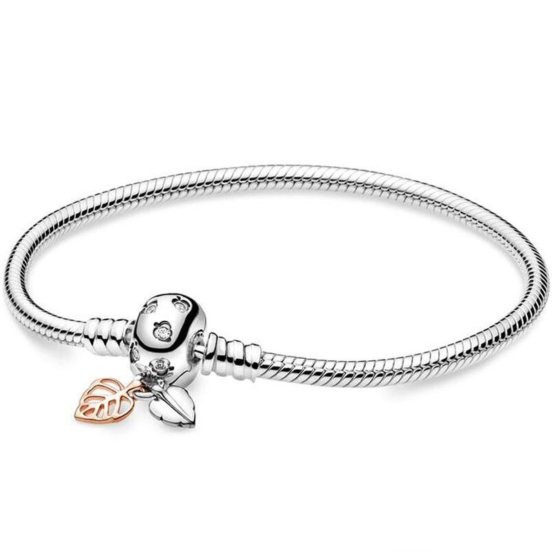 Gelang Rantai Ular Bintang Halo Tanda Tangan Logo Kepingan Salju Asli Cocok untuk Perhiasan Swakarya Pesona Manik Gelang Perak Sterling Pandora 925