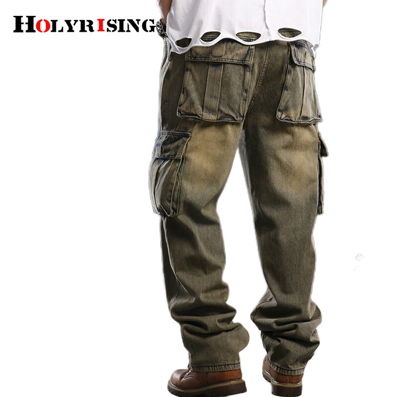 Мужские джинсовые брюки, тяжелые штаны в японском стиле с несколькими карманами, свободного кроя, джинсовые брюки-карго для хипстера NZ108