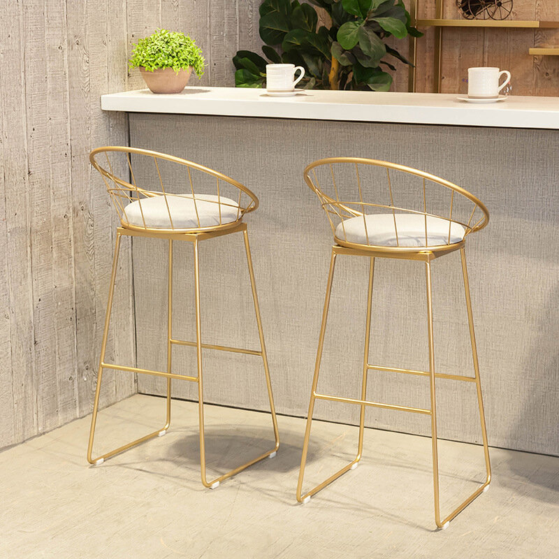 Nordycka krzesła barowe, prosta sztuka żelaza, złote wysokie stołki, puste oparcie, domowa krzesła do jadalni rekreacyjna, krzesła barowe