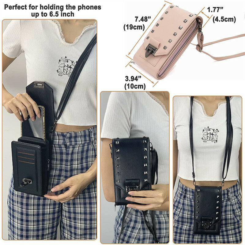 Crossbody Cell Phone Purse Small Multifunctional Phone Bag Leather Cell Phone Wallet Shoulder Handbag for Women with Card Slots