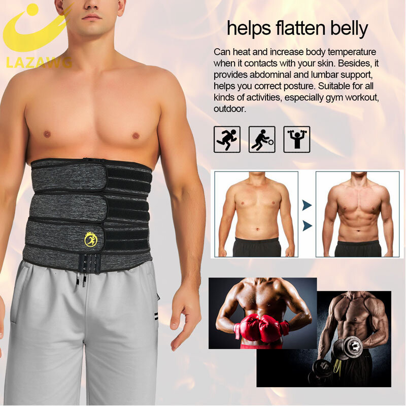 Lazawg men cintura trainer emagrecimento shaper do corpo sauna suor cinto de neoprene espartilhos controle da barriga fitness queimador workout perda de peso