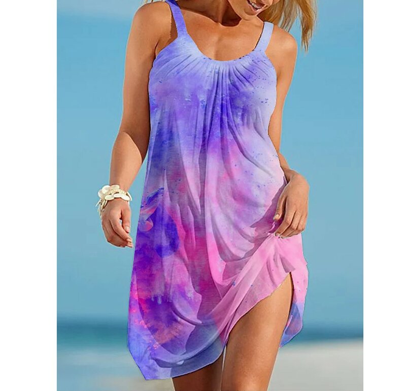Vestido de verano sin mangas para mujer, traje Sexy con estampado de arcoíris colorido y teñido anudado, ropa de playa para fiesta y noche a media pierna