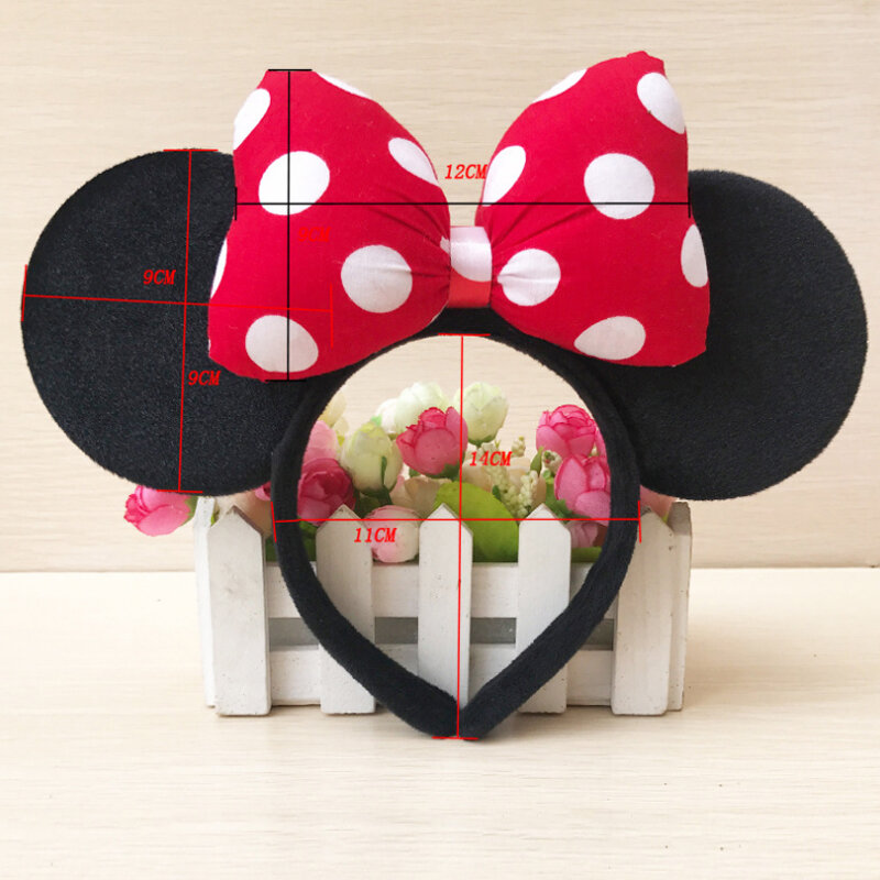 Disney-Diadema brillante de Mickey y Minnie para mujer, diadema negra con orejas de ratón, tocado, lazos para el cabello, accesorios para fiesta de cumpleaños