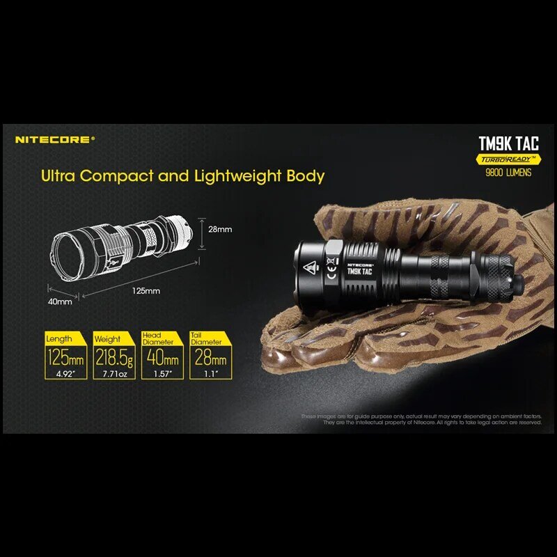 NITECORE TM9K TAC Flashlight 9800 Lumens CREE XP-L2 HD LEDs USB-C Rechargeable Tactical Built-in Li-ion 5000mA Battery