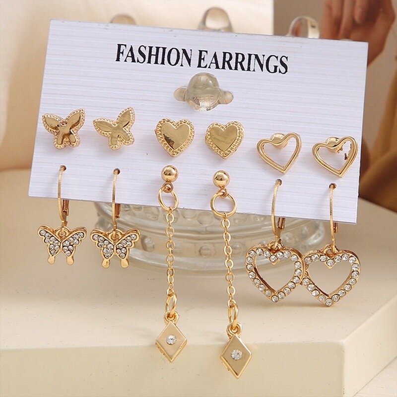 Women's Earrings Set Pearl Earrings For Women Bohemian Fashion Jewelry 2022 Geometric Crystal Heart Stud Earrings