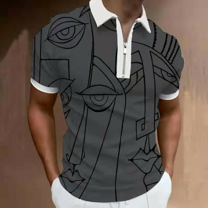 Summer Men's Clothing Polo Shirt Streetwear 3D Printed Casual Short Sleeve T Shirt Men's Lapel Zip Prom Polo Shirt