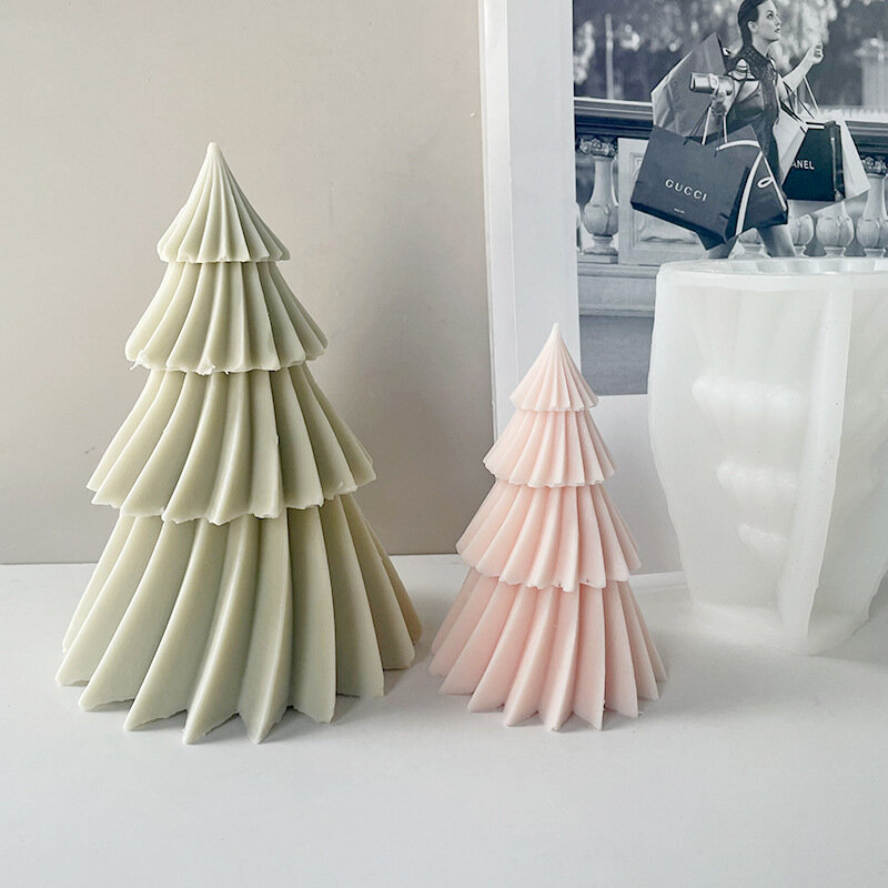 3dシリコン松の形の幾何学的形状の回転キャンドル型,樹脂石鹸,手作りの家の装飾