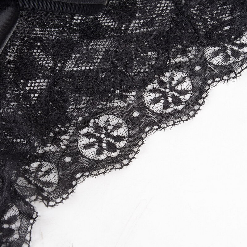 Tangas de estilo francés para mujer, bragas sexys de encaje con lazo de flores huecas, tanga blanco y negro sólido, Ropa Interior Femenina, Ropa erótica Sexy