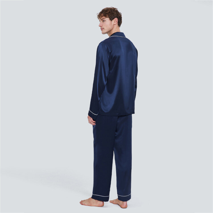 Luxo 100% verdadeiro verdadeiro puro amoreira seda pijamas de alta qualidade dos homens 2 peças conjunto com calças de manga longa masculino macio casa wear