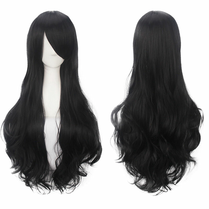 Женский парик для косплея 80 см с длинными вьющимися волосами, женский разноцветный черный, серебристый, серый, белый, розовый цвет