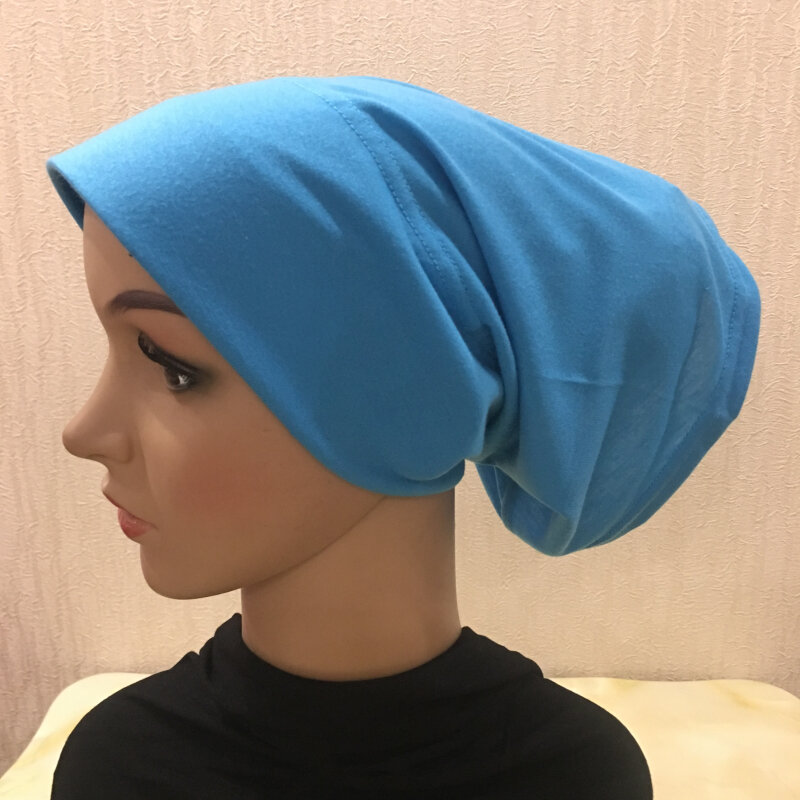 H066 lenço com tubo de papelão simples com chapéus, turbante muçulmano, cor pura, esticar, interno, hijabs, mulheres, lenço de cabeça, sob o castelo hijab