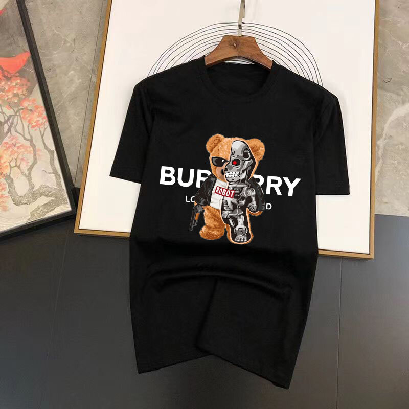 Camiseta de verano para hombre, camisa de manga corta de algodón 2023 con estampado de oso y letras de lujo, ropa de calle de Color sólido, 100%