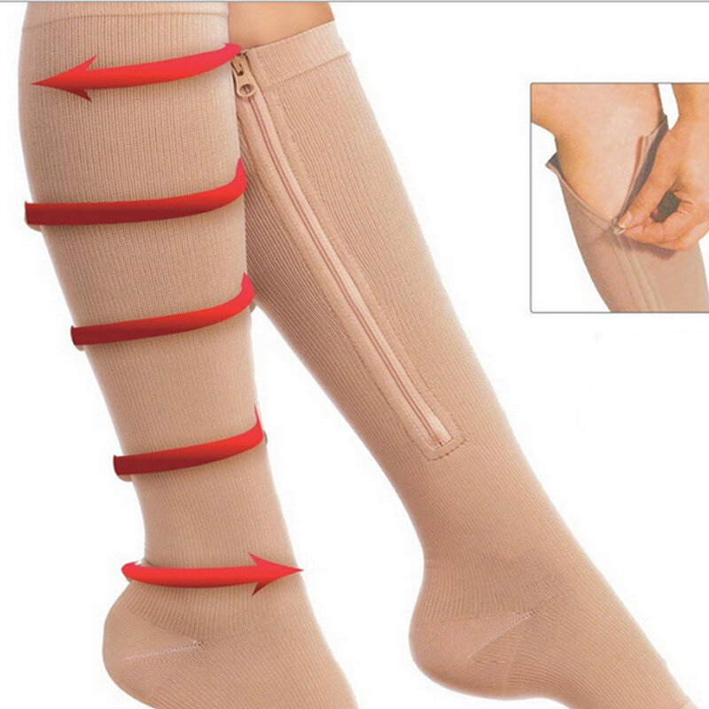 Burn Fat Zipper Compression Stockings Women's Slim Sleeping Beauty Leg Prevent Varicose Veins Socks Medias De Mujer Leg Warmers
