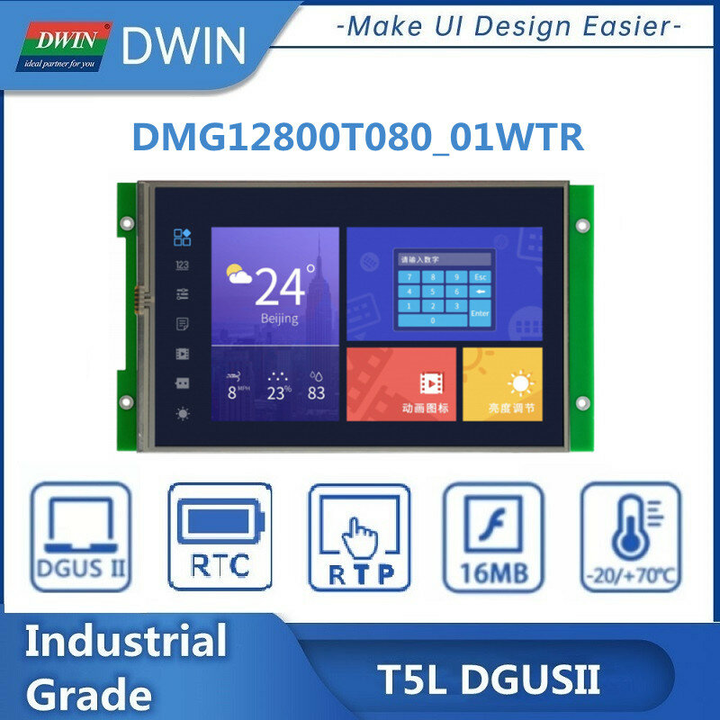 Nova chegada dwin 8.0 Polegada 1280*800 tela hmi, lcd inteligente com alto-falante, reservado wifi/usb/interface buzzer dmg12800t080_01w