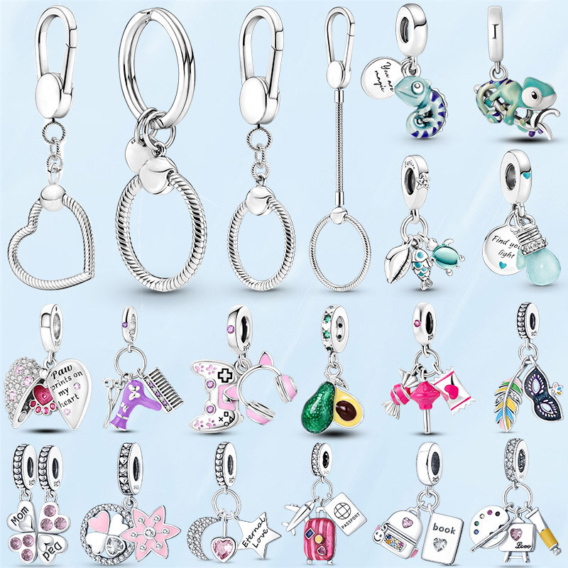 Hot Sale 925 Sterling Silver Moment Key Ring Small Bag Heart Charm Holder Fit Original Brand Charm for Women Jewelry Keychain