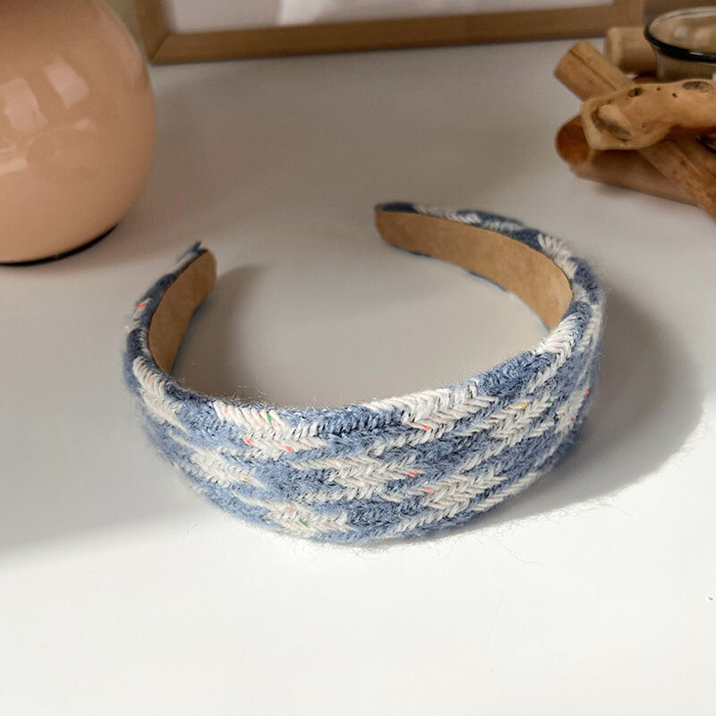 Korean Blue Bezel Headband For Women Sweet Padded Knitted Sponge Head Hoop Non-slip Headwear Hairband Cotton Hair Accessories