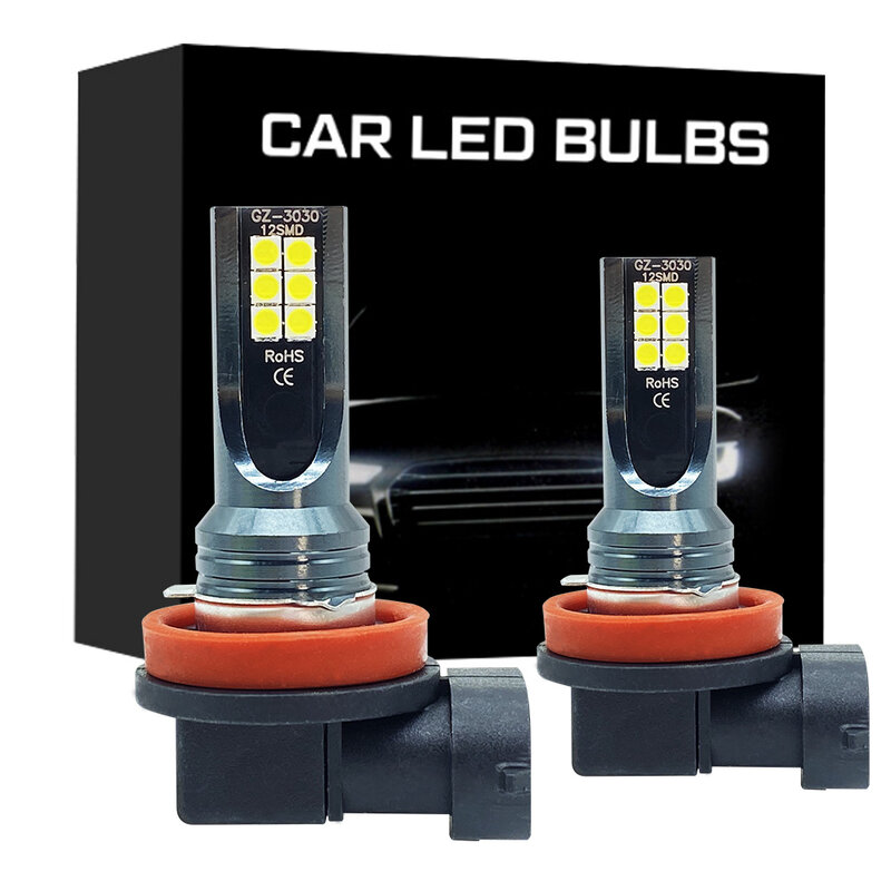 Bombilla de luces antiniebla para coche, luz blanca de 12V y 24V, 12000LM, 9006 K, 9005 K, H8, H11, H4, HB4, 6000, HB3, 4300, 3030SMD, 2 uds.