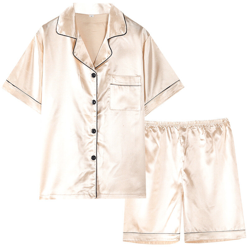Summer Pajamas for Ladies Short-sleeve Shorts Ice Silk Cardigan Silk Satin Pyjamas Nightwear Sleepwear Cute Home Service Suit